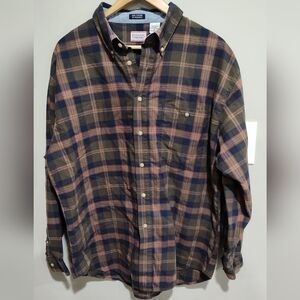 Vintage Bugle Boy Men’s Blue Green Red Plaid Shirt Button Up Long Sleeve, XL